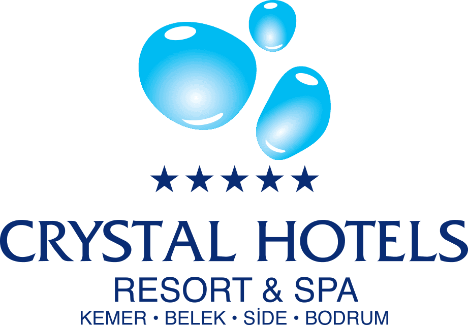 Crystal Hotels Resort & Spa'nın logosunda dört yıldızın üzerinde üç açık mavi su damlası ve ardından koyu mavi renkte "CRYSTAL HOTELS" yazısı yer alır. Bunun altında "RESORT & SPA", "Kemer", "Belek", "Side" ve "Bodrum" konumları yer alır. Crystal Paraiso Verde Resort and Spa'da lüksü deneyimleyin.