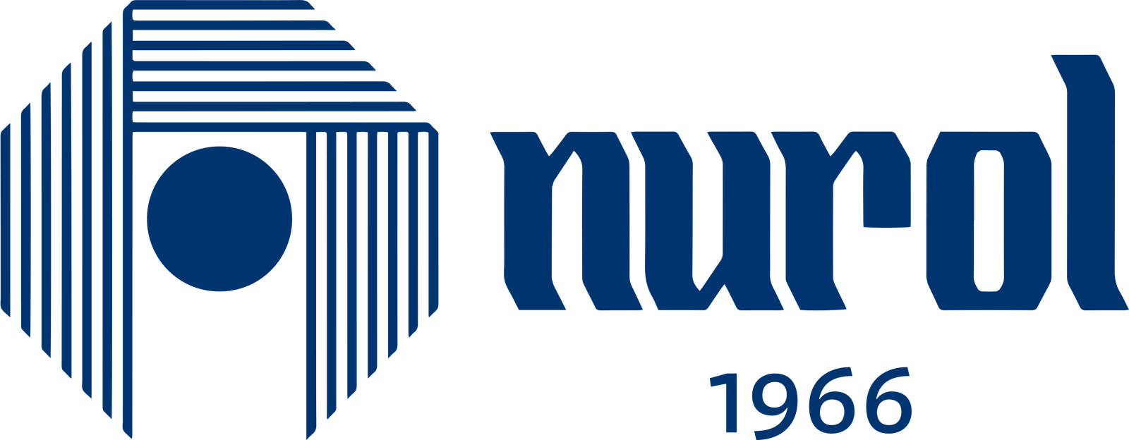 Nurol logosunun sağ tarafında küçük mavi harflerle "nurol" yazmaktadır. Sol tarafta, paralel çizgilerle 3 boyutlu bir etki yaratan altıgene benzeyen mavi geometrik bir tasarım ve içinde dolu bir daire bulunmaktadır. "nurol"un altında, referanslarımızı gösteren daha küçük mavi metinle "1966" yılı yazmaktadır.