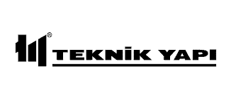 Kalın, büyük harflerle "Teknik Yapı" kelimelerini gösteren logo. Metin siyahtır ve altında siyah yatay bir çizgi vardır. Solda, üç yükselen dikey çubuktan ve küçük bir tescilli marka sembolünden oluşan siyah, soyut bir bina simgesi vardır. Arka plan beyazdır.